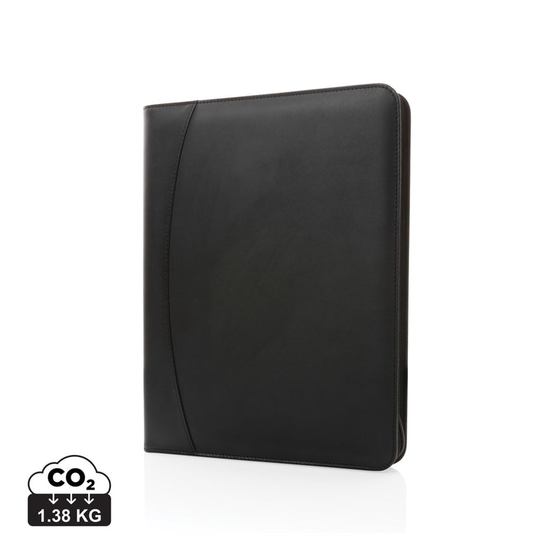 Load image into Gallery viewer, XD Collection RCS rPU deluxe tech portfolio with zipper, black leather-style portfolio with multiple compartments and zipper closure.
