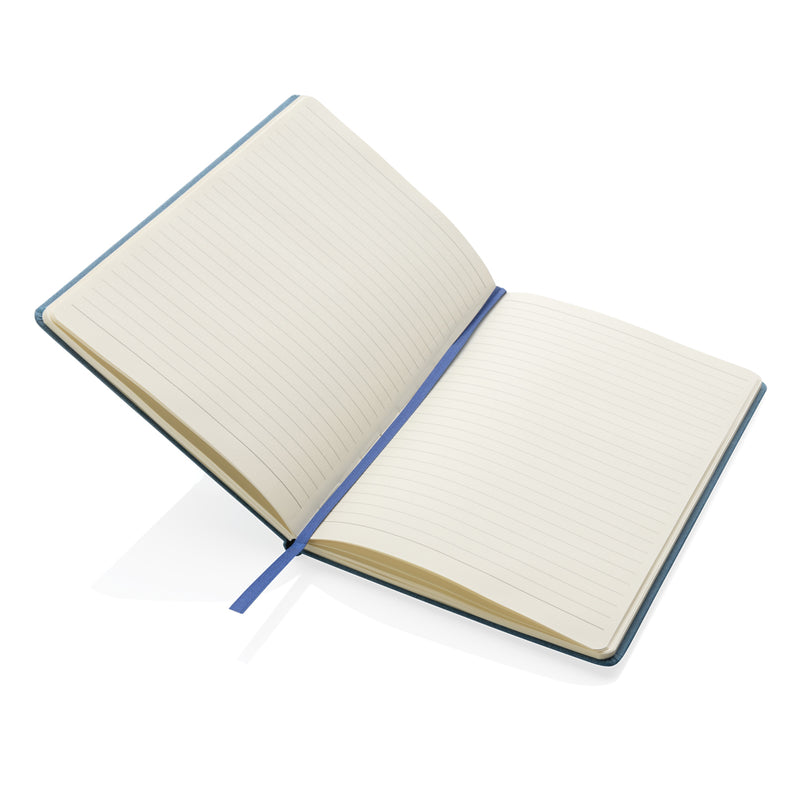 Load image into Gallery viewer, A5 hardcover notebook from XD Collection with a sleek black cover, open to show lined pages inside.
