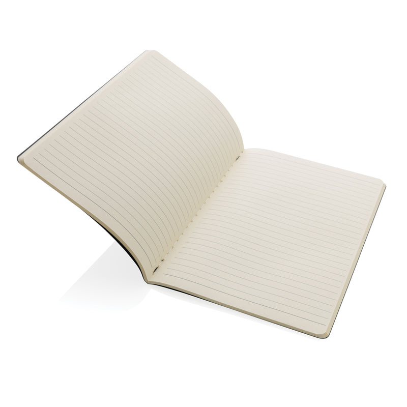 Load image into Gallery viewer, A5 standard softcover notebook from XD Collection with blank pages, open to show smooth paper and flexible cover.
