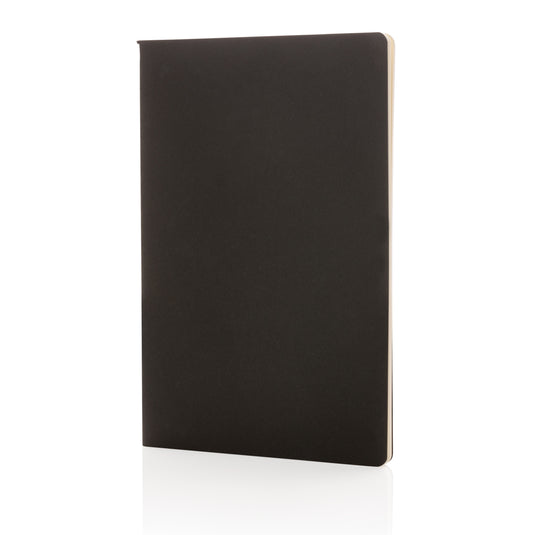 A5 standard softcover notebook from XD Collection with a black cover, open to show lined pages inside.