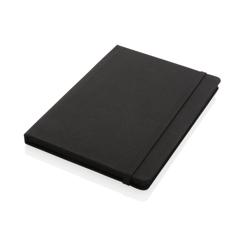 Load image into Gallery viewer, XD Collection GRS certified RPET A5 notebook with elastic band, eco-friendly portfolio for writing and note-taking.
