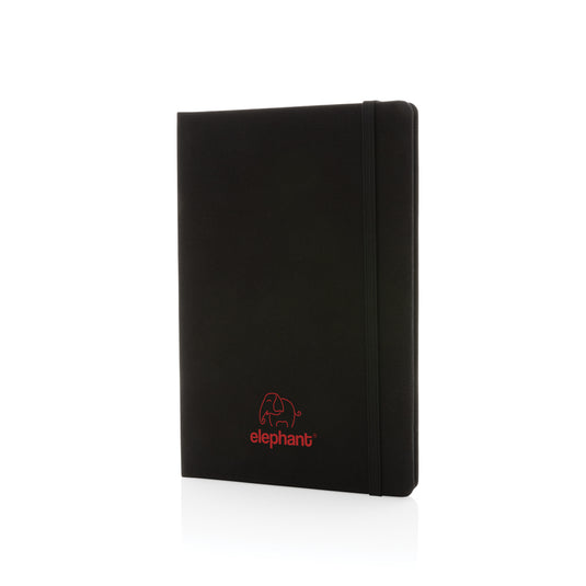 Gray GRS certified RPET A5 notebook from XD Collection, with a durable cover and elastic band closure.