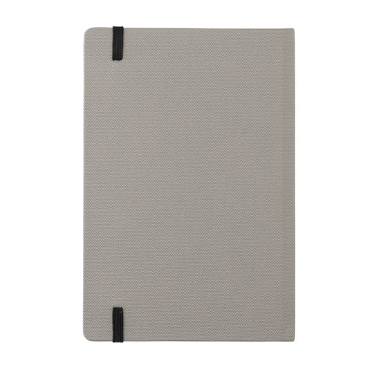 Gray GRS certified RPET A5 notebook from XD Collection, featuring a durable cover and spiral binding for note-taking.