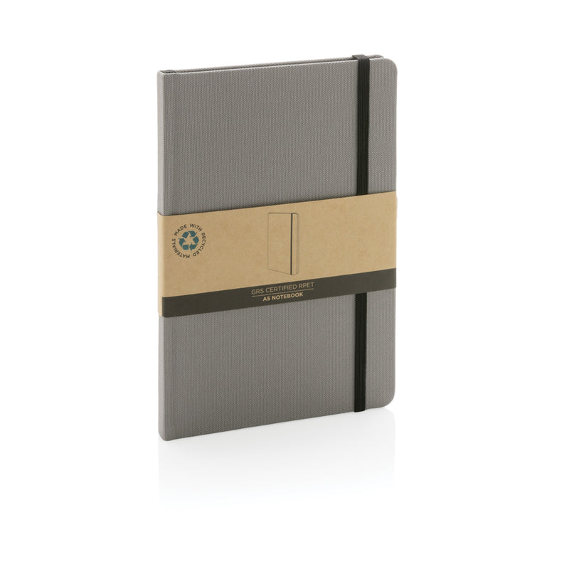 Load image into Gallery viewer, XD Collection GRS certified RPET A5 notebook with durable cover and elastic band closure, ideal for note-taking and organization.
