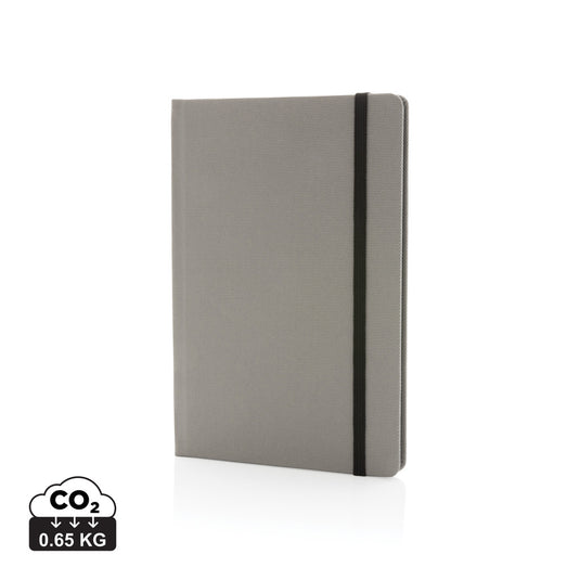 Gray GRS certified RPET A5 notebook from XD Collection with eco-friendly cover and lined pages.