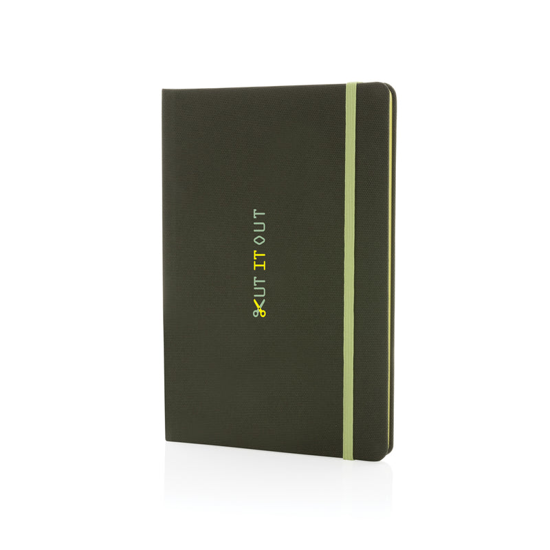 Load image into Gallery viewer, XD Collection GRS certified RPET A5 notebook with durable cover and spiral binding, showcasing eco-friendly design and interior pages.

