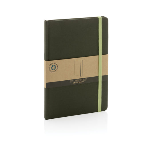 Gray GRS certified RPET A5 notebook from XD Collection, featuring eco-friendly cover and spiral binding.