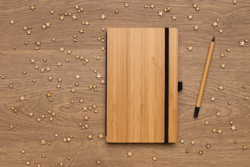 Load image into Gallery viewer, Bamboo notebook and infinity pencil set - Custom Wood Designs
