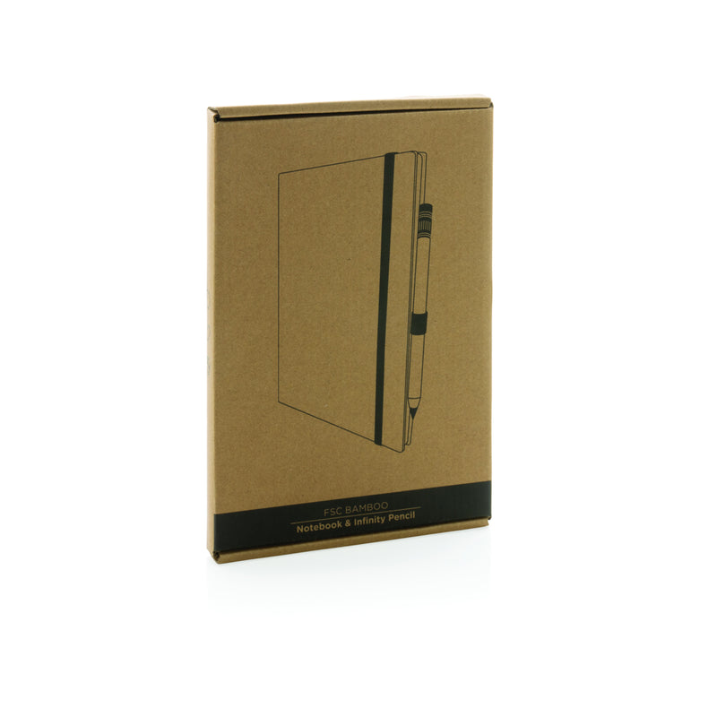 Load image into Gallery viewer, Bamboo notebook and infinity pencil set - Custom Wood Designs
