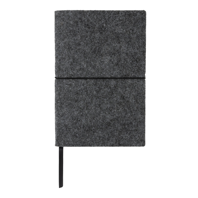 Load image into Gallery viewer, XD Collection GRS certified recycled felt A5 softcover notebook with elastic band and rounded corners, perfect for note-taking and journaling.
