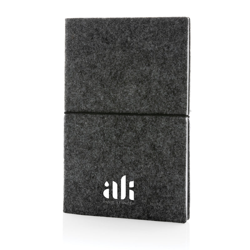 Load image into Gallery viewer, Recycled felt A5 softcover notebook from XD Collection, eco-friendly portfolio with a textured felt cover and spiral binding.
