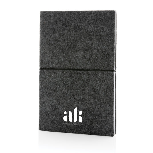 Recycled felt A5 softcover notebook from XD Collection, eco-friendly portfolio with a textured felt cover and spiral binding.