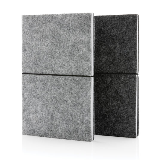 Recycled felt A5 softcover notebook from XD Collection, eco-friendly portfolio with soft felt cover and spiral binding.