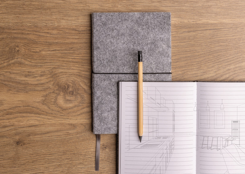Load image into Gallery viewer, XD Collection GRS certified recycled felt A5 softcover notebook with black cover and spiral binding, suitable for portolio use.
