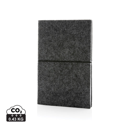 Recycled felt A5 softcover notebook from XD Collection, GRS certified, featuring a textured eco-friendly portfolio design.