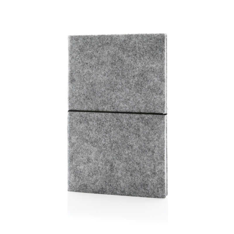 Load image into Gallery viewer, XD Collection GRS certified recycled felt A5 softcover notebook with portfolio design, durable and eco-friendly for note-taking.
