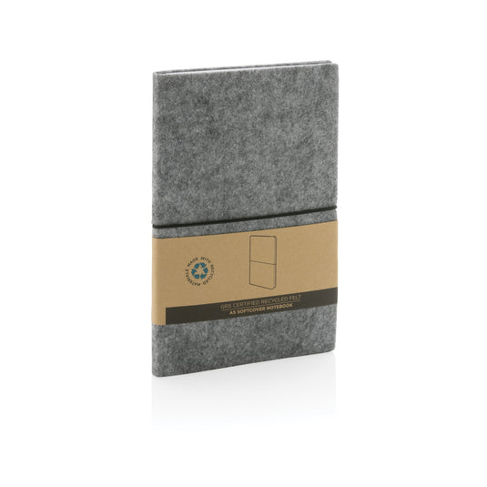 Recycled felt A5 softcover notebook from XD Collection, GRS certified portfolio with eco-friendly design and soft texture.
