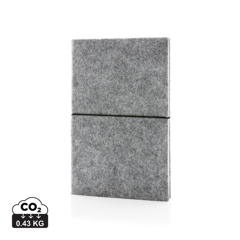 Load image into Gallery viewer, Recycled felt A5 softcover notebook from XD Collection, eco-friendly portfolio with textured felt cover and spiral binding.
