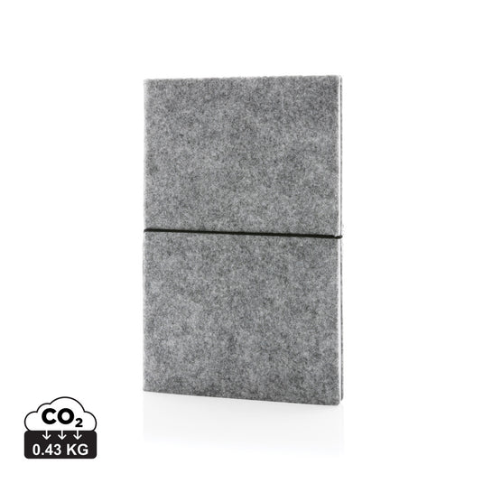 Recycled felt A5 softcover notebook from XD Collection, eco-friendly portfolio with textured felt cover and spiral binding.