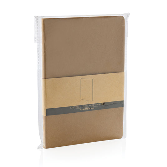 Salton A5 GRS certified recycled paper notebook from XD Collection, showing a close-up of the eco-friendly cover and spiral binding.