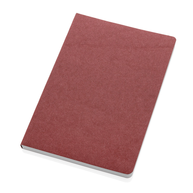 Load image into Gallery viewer, XD Collection Salton A5 GRS certified recycled paper notebook with a brown cover and elastic closure.
