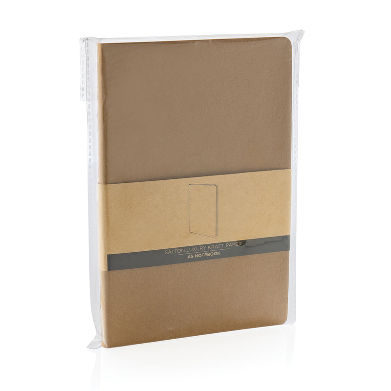 Load image into Gallery viewer, Salton A5 GRS recycled paper notebook from XD Collection, showing the eco-friendly cover and open pages inside.
