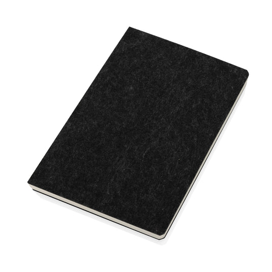 Recycled felt A5 notebook by XD Collection with GRS certification, featuring a durable portfolio-style cover and eco-friendly design.