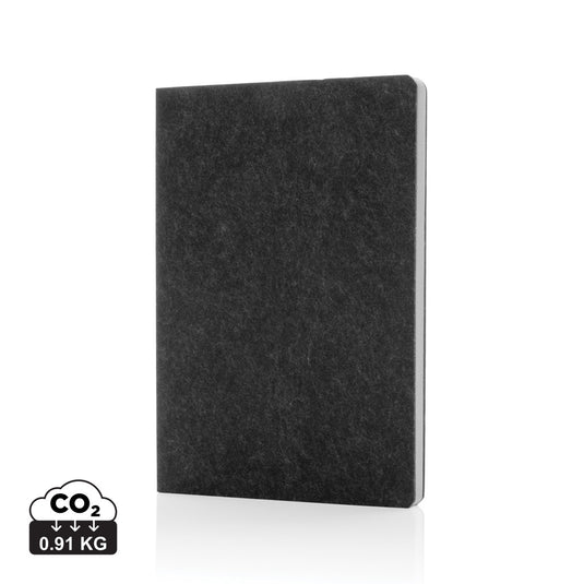 Recycled felt A5 notebook from XD Collection, GRS certified, with a durable portfolio cover and eco-friendly design.