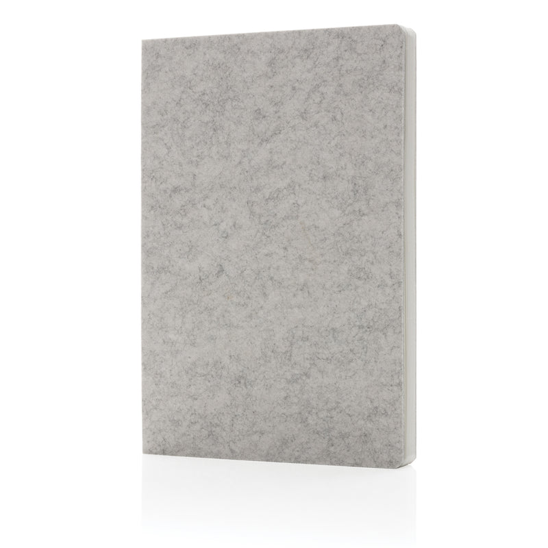 Load image into Gallery viewer, Recycled felt A5 notebook from XD Collection, GRS certified, with black cover and stitched binding for portfolios and note-taking.

