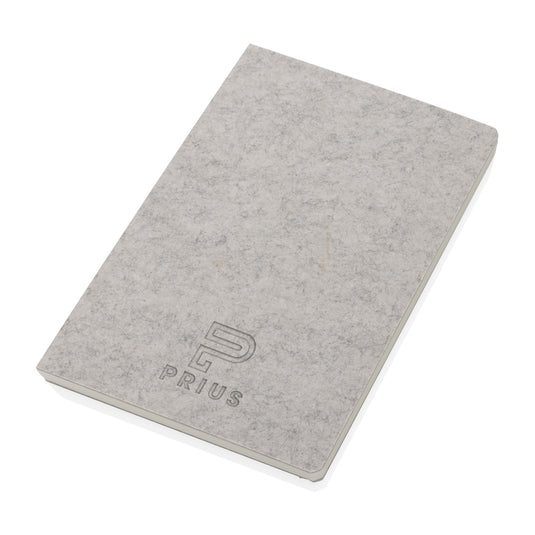 Recycled felt A5 notebook from XD Collection with GRS certification, featuring a green cover and compact size for note-taking.