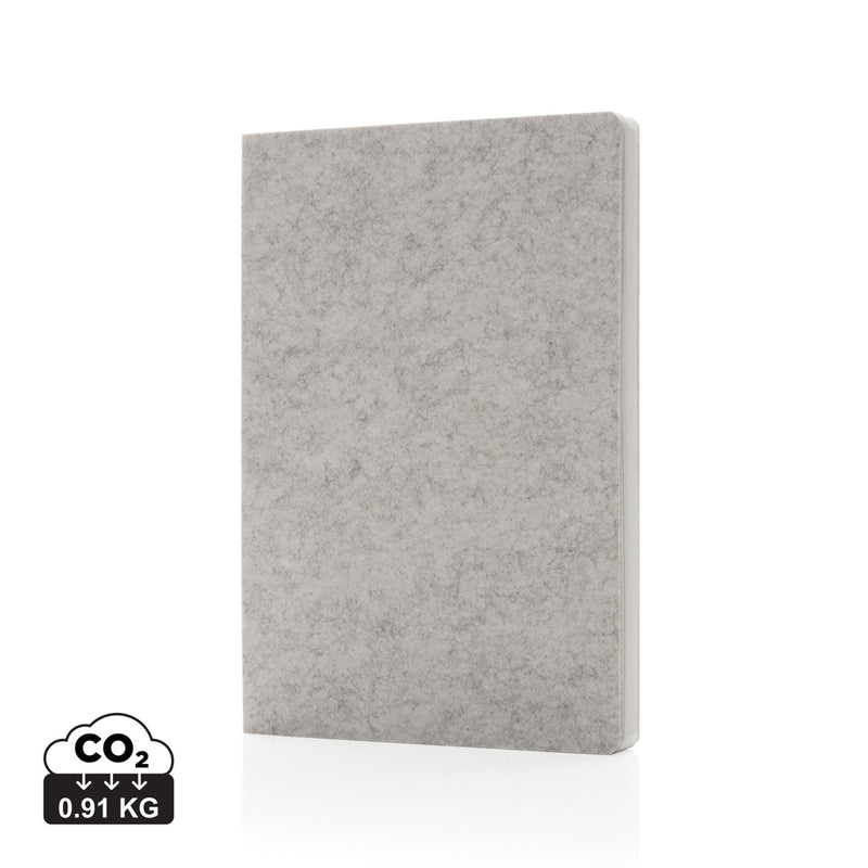 Load image into Gallery viewer, A5 recycled felt notebook from XD Collection, GRS certified, with a sleek design and natural fiber cover.
