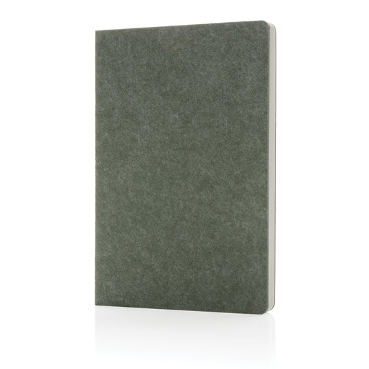 A5 recycled felt notebook from XD Collection, GRS certified, with a soft, eco-friendly felt cover and spiral binding.