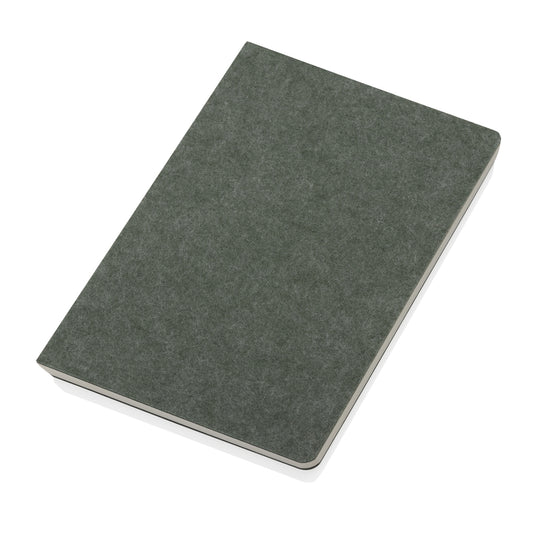 Recycled felt A5 notebook from XD Collection, GRS certified, with a textured cover suitable for portfolios and note-taking.