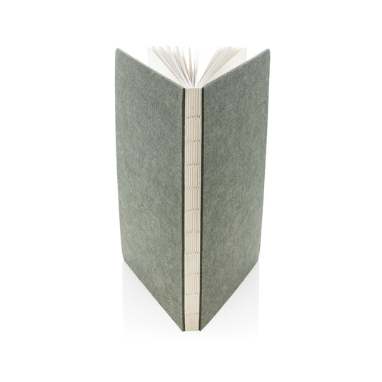 A5 recycled felt notebook from XD Collection with GRS certification, featuring a soft felt cover and compact design.