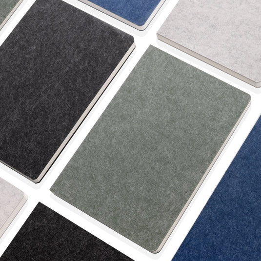 Recycled felt A5 notebook by XD Collection, GRS certified, featuring a durable portfolio design and eco-friendly materials.