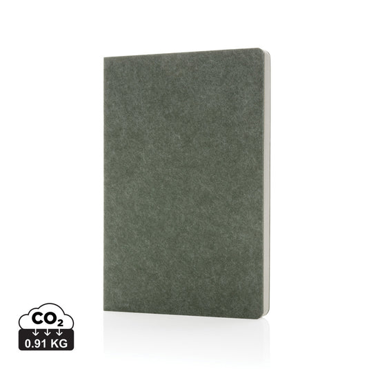 Recycled felt A5 notebook from XD Collection with GRS certification, featuring a soft, eco-friendly cover and compact design.