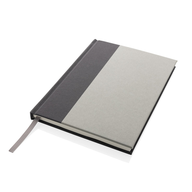Load image into Gallery viewer, XD Collection Words GRS certified RPET and Kraft A5 notebook with textured cover and elastic band closure.

