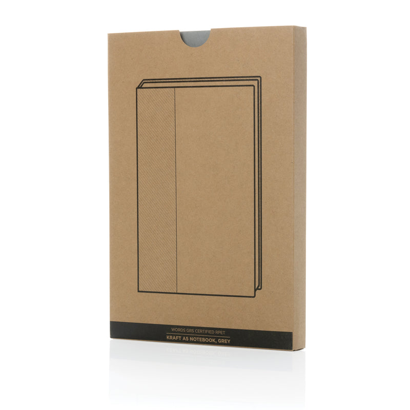 Load image into Gallery viewer, XD Collection Words GRS certified RPET and Kraft A5 notebook with textured cover and elastic closure.
