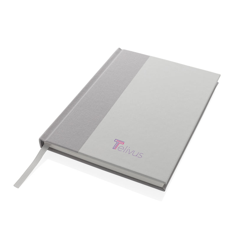 Load image into Gallery viewer, XD Collection Words GRS certified RPET and Kraft A5 notebook with a textured cover and elastic band closure.
