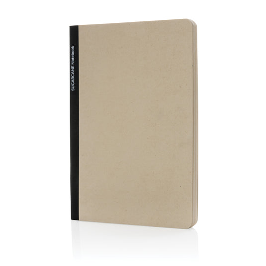 A5 notebook with sugarcane paper cover from XD Collection Stylo series, featuring a textured brown design and elastic closure.