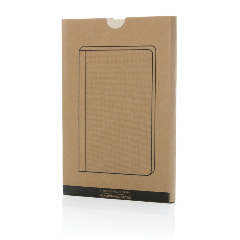 Load image into Gallery viewer, A5 notebook with sugarcane paper cover from XD Collection, featuring a natural, textured design in a slim portfolio style.
