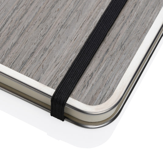 XD Collection Treeline A5 wooden cover deluxe notebook with natural wood finish, featuring a sleek portfolio and paper pages inside.