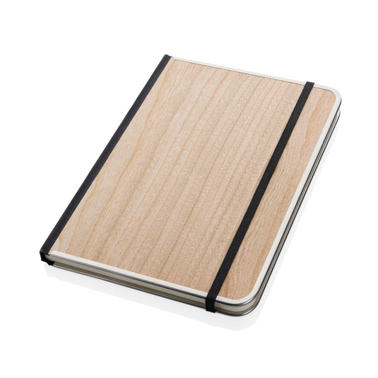 XD Collection Treeline A5 wooden cover deluxe notebook with natural wooden cover and lined pages for writing or note-taking.