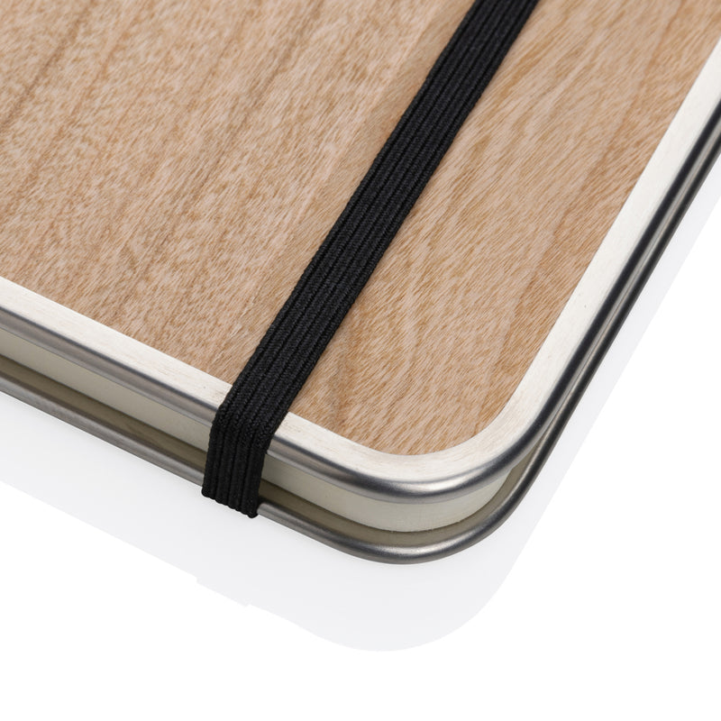 Load image into Gallery viewer, XD Collection Treeline A5 wooden cover deluxe notebook with natural wooden cover, open to show lined pages inside.
