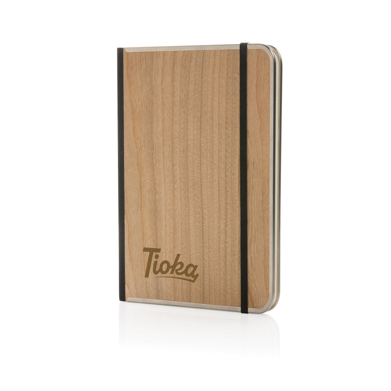 Load image into Gallery viewer, XD Collection Treeline A5 wooden cover deluxe notebook with natural wood finish and elegant binding, showcasing a premium portfolio design.

