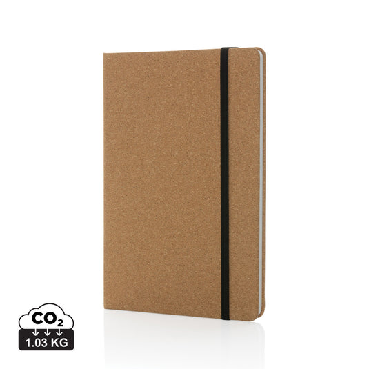 Stoneleaf A5 cork and stonepaper notebook by XD Collection, showing its textured cork cover and eco-friendly pages.