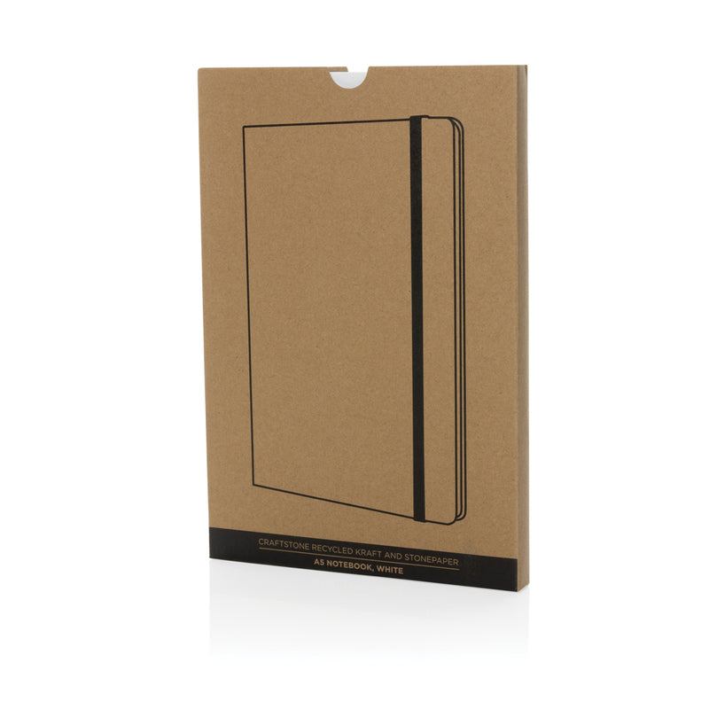 Load image into Gallery viewer, Craftstone A5 recycled kraft and stonepaper notebook from XD Collection, showing a textured cover and open pages inside.
