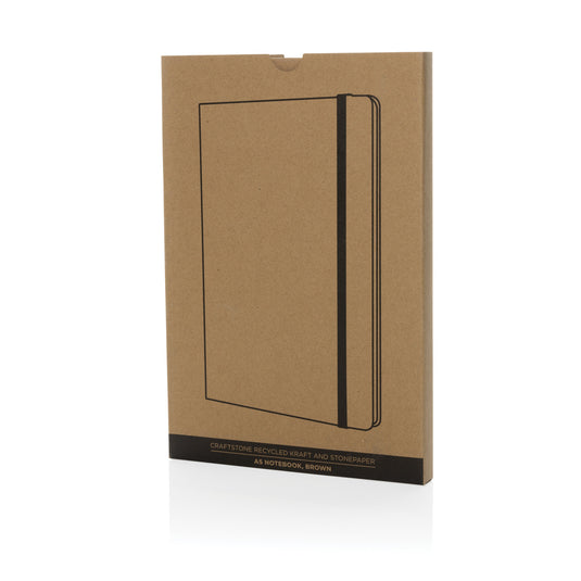 Craftstone A5 recycled kraft and stonepaper notebook from XD Collection with textured cover and visible binding.