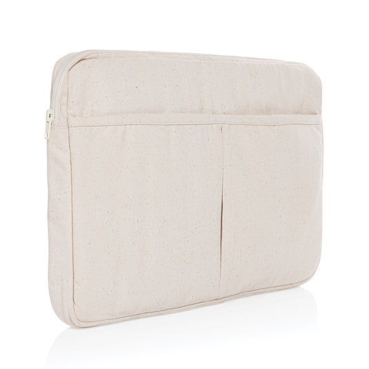 XD Collection Laluka AWARE™ recycled cotton laptop sleeve for 15.6-inch laptops, with a sleek bag design and eco-friendly materials.