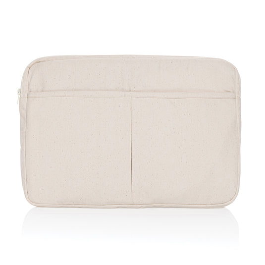 Laluka AWARE™ recycled cotton 15.6 inch laptop sleeve by XD Collection, showing eco-friendly design with padded interior and zipper closure.